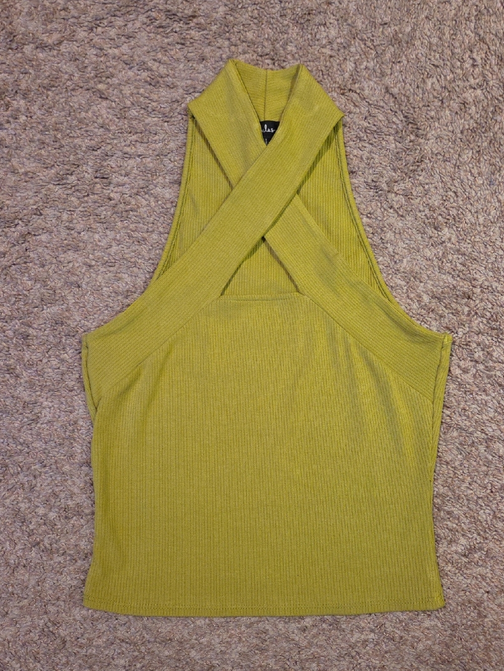 Lulus Essential Energy Lime Green Ribbed Sleeveless Cross-front Top - Size M